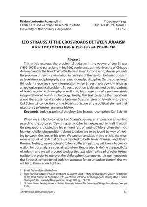 Leo Strauss at the Crossroads Between Judaism and the Theologico-Political Problem