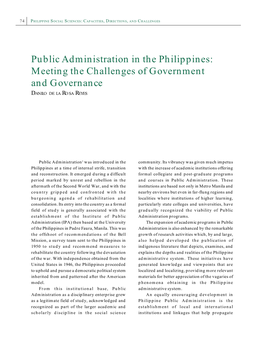 Public Administration in the Philippines: Meeting the Challenges of Government and Governance DANILO DE LA ROSA REYES