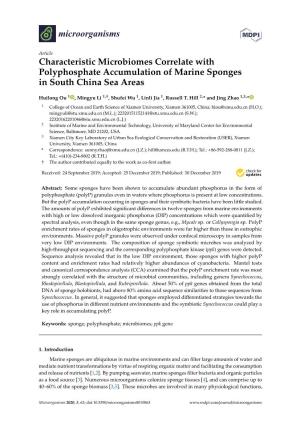 Characteristic Microbiomes Correlate with Polyphosphate Accumulation of Marine Sponges in South China Sea Areas