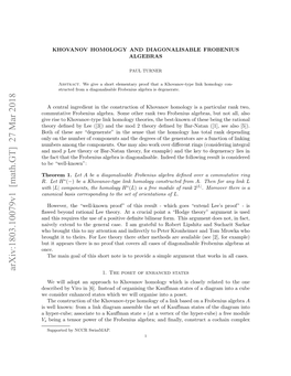 Khovanov Homology and Diagonalisable Frobenius Algebras