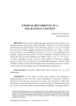 Eternal Recurrence in a Neo-Kantian Context