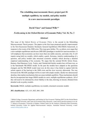 Multiple Equilibria, Toy Models, and Policy Models in a New Macroeconomic Paradigm