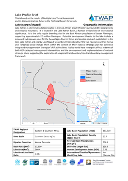 Lake Profile Brief This Is Based on the Results of Multiple Lake Threat Assessment and Its Scenario Analysis