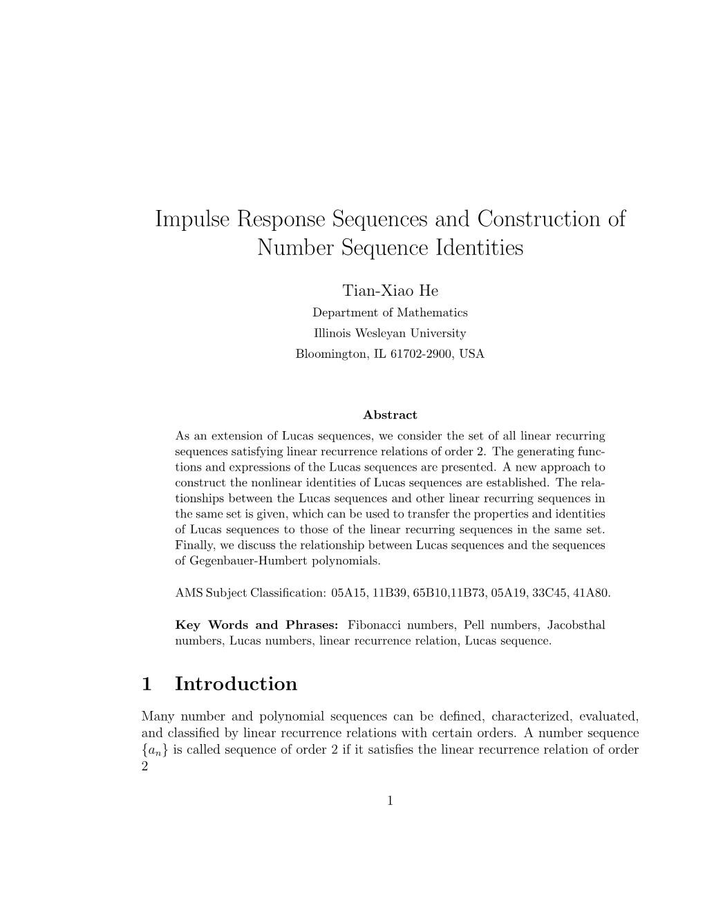 Impulse Response Sequences and Construction of Number Sequence Identities