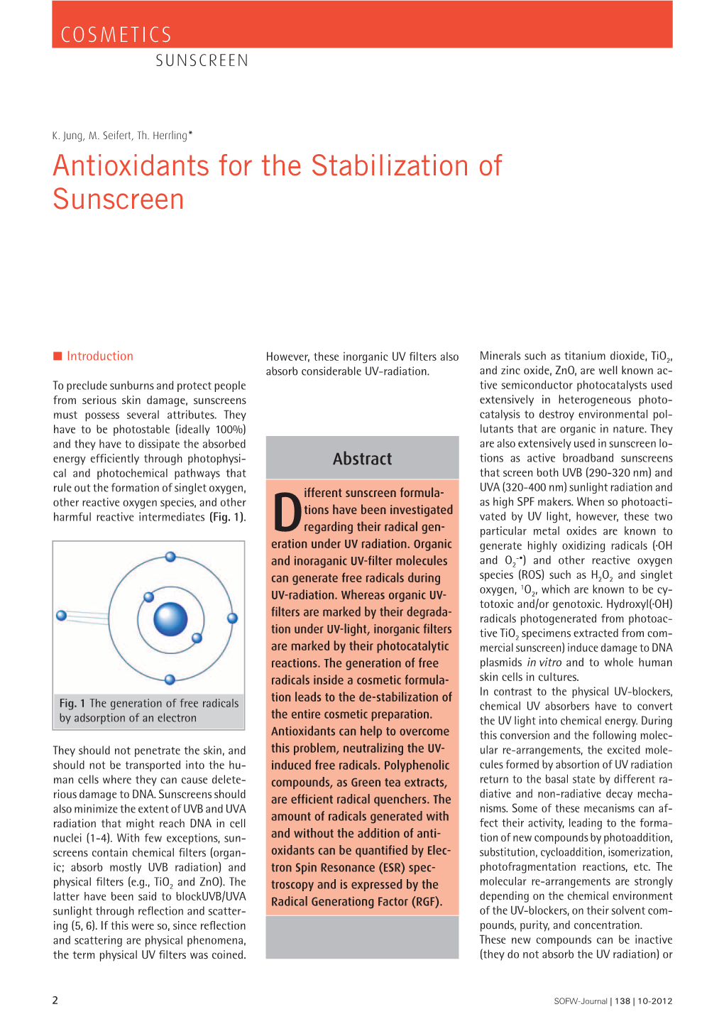 Antioxidants for the Stabilization of Sunscreen