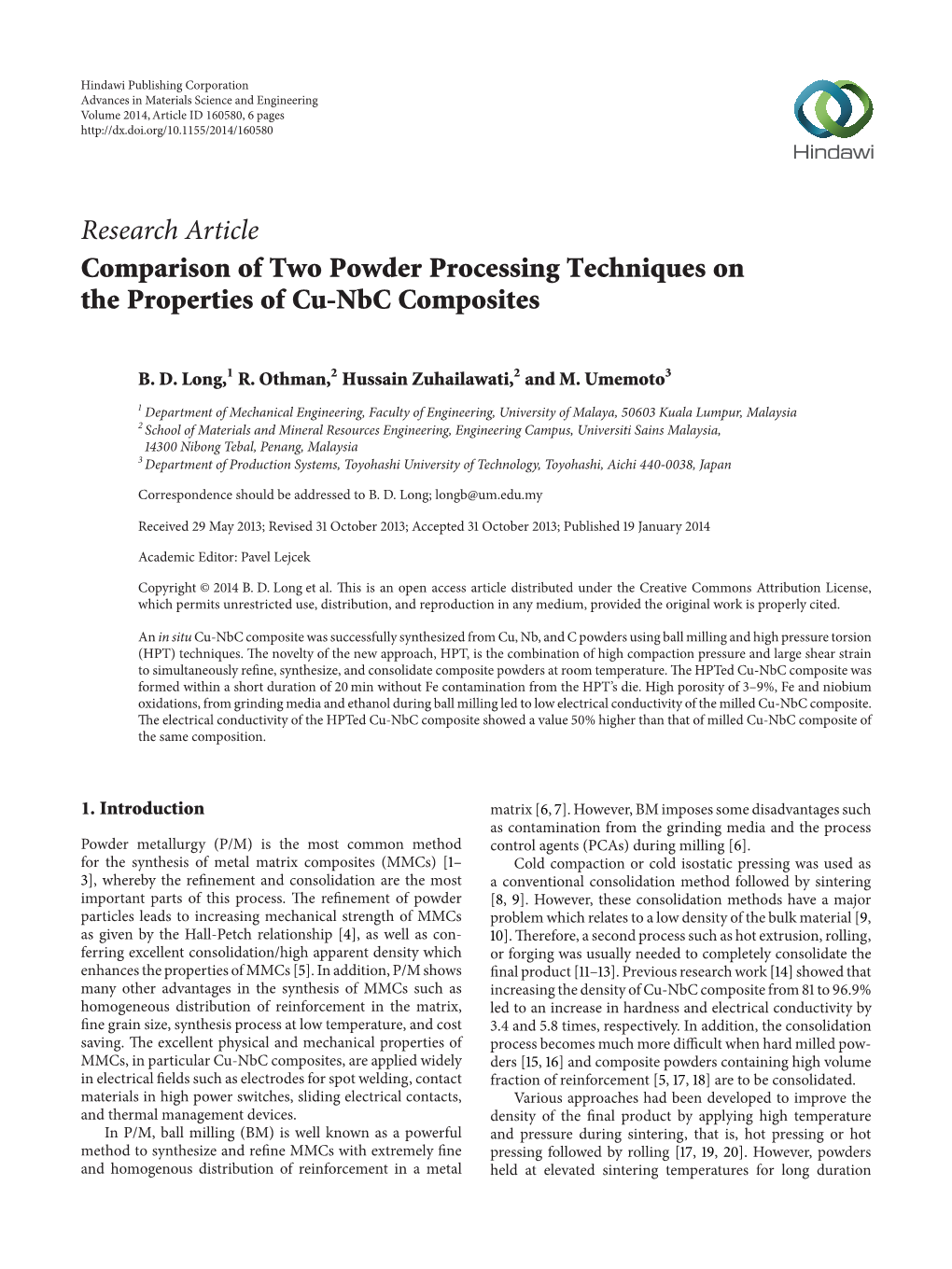 Comparison of Two Powder Processing Techniques on the Properties of Cu-Nbc Composites