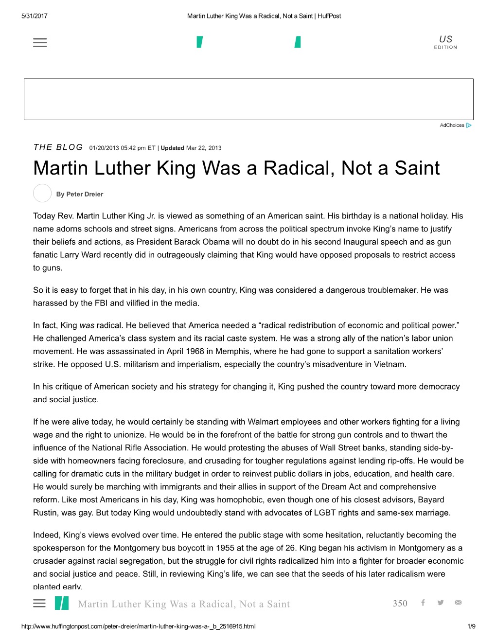 Martin Luther King Was a Radical, Not a Saint | Huffpost