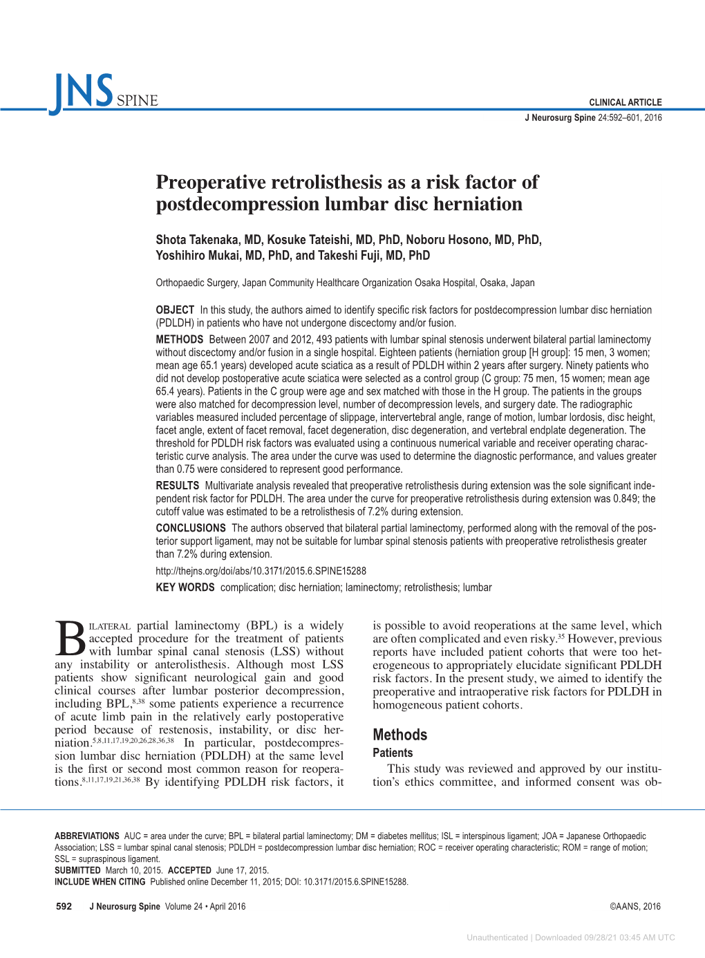 Preoperative Retrolisthesis As a Risk Factor of Postdecompression Lumbar Disc Herniation