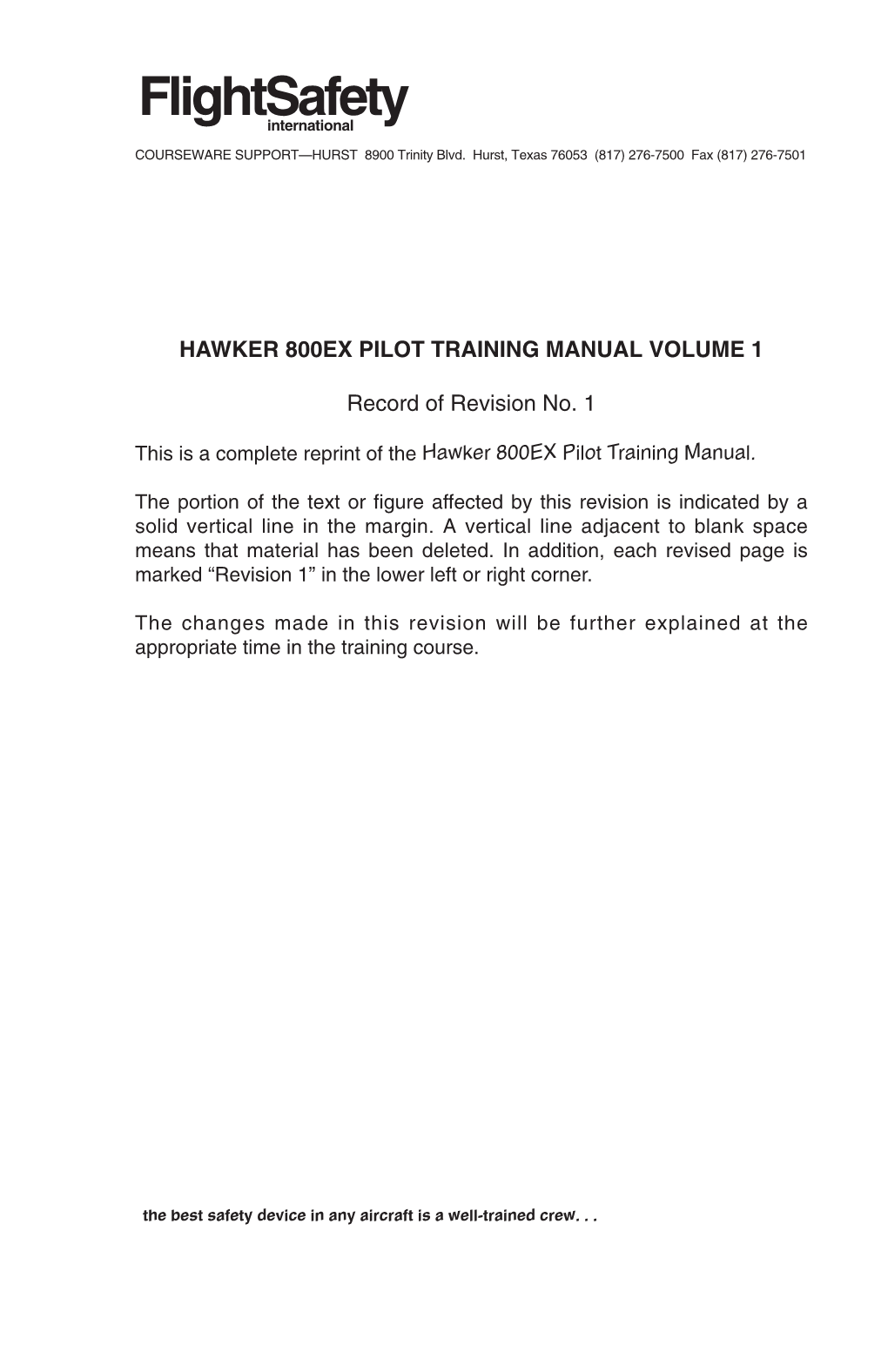 Hawker 800EX PTM Volume 1 Revision 1