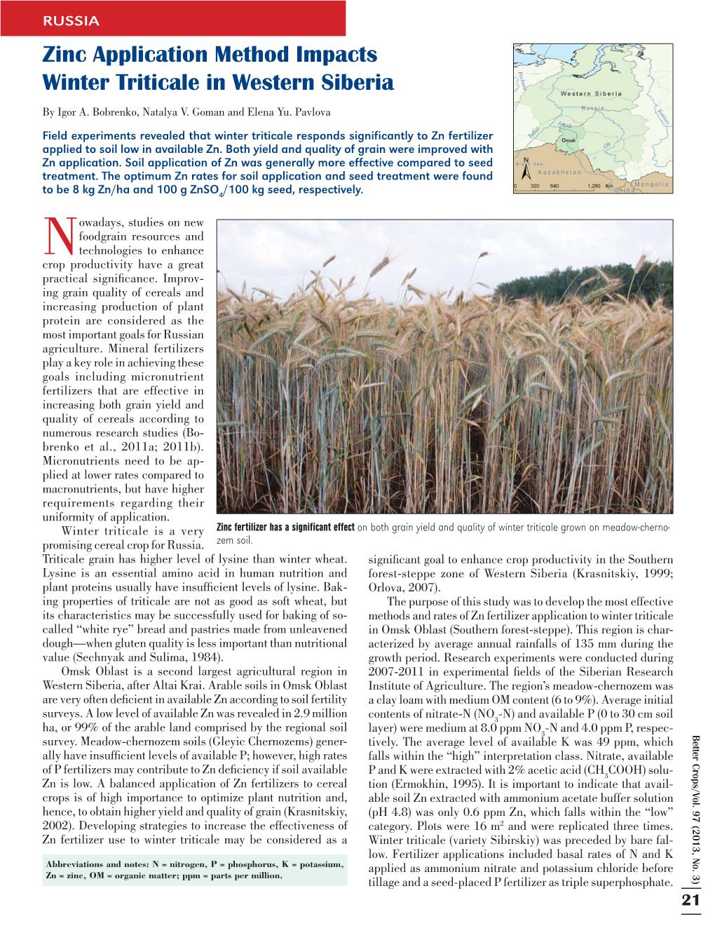 Zinc Application Method Impacts Winter Triticale in Western Siberia