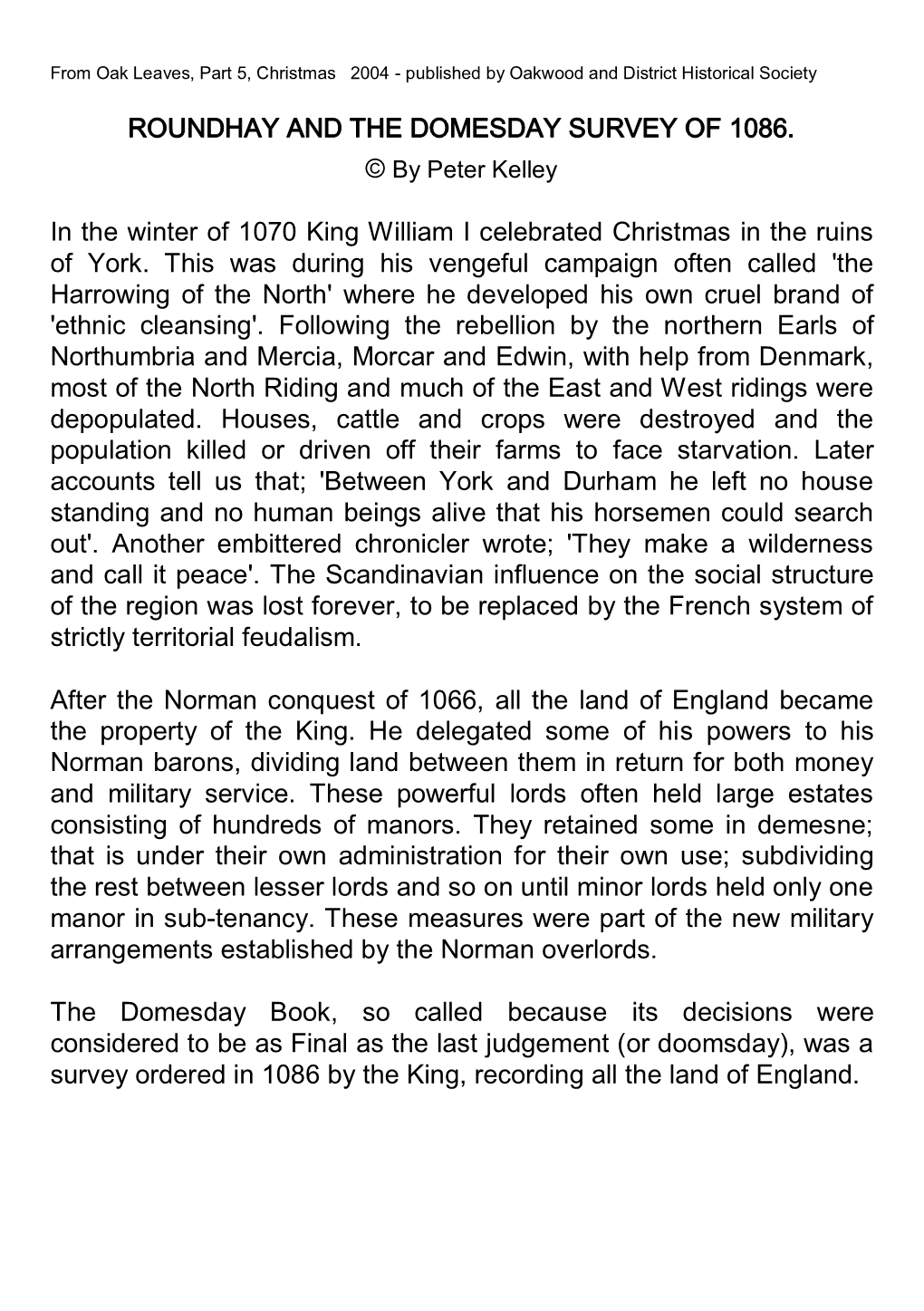 Roundhay and the Domesday Survey of 1086