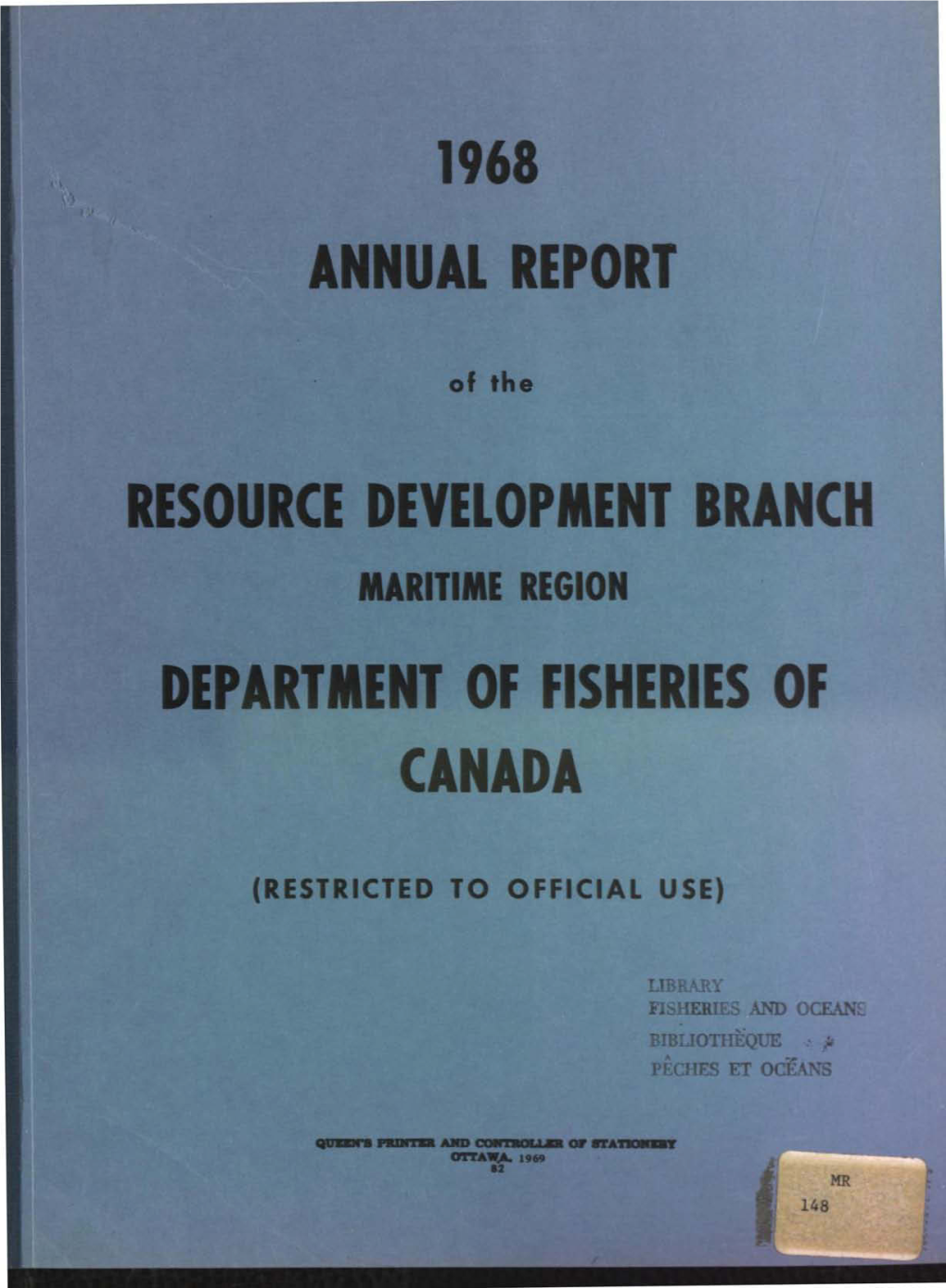 Resource Development Branch Maritime Region Department of Fisheries of Canada
