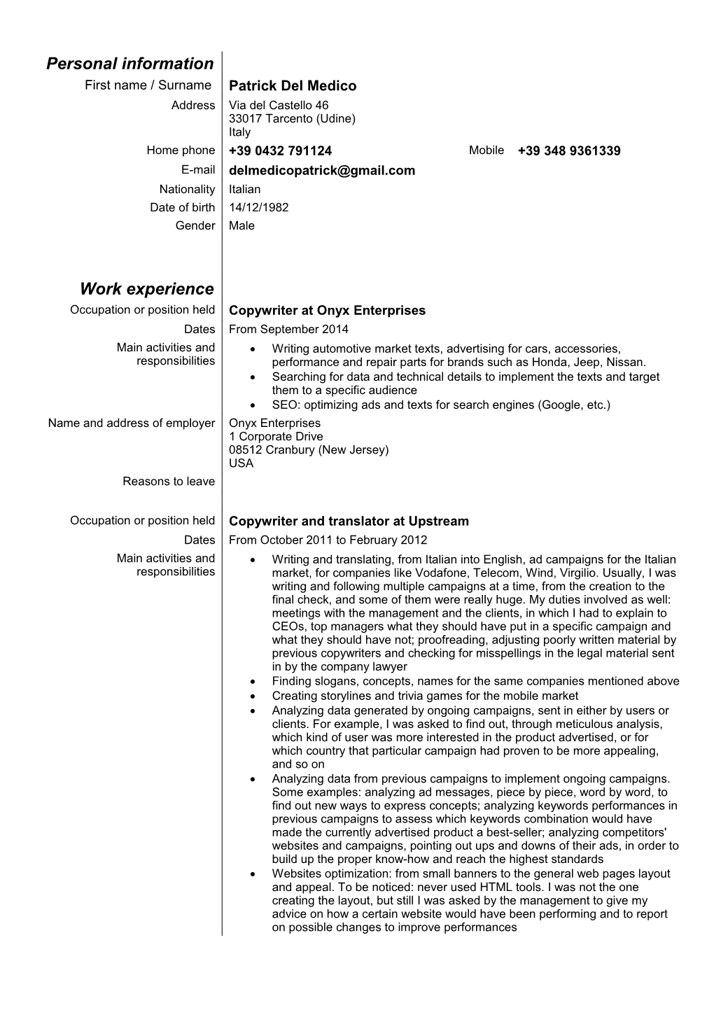 Europass Curriculum Vitae s9