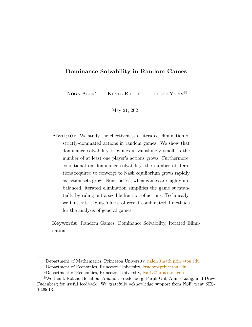 Dominance Solvability in Random Games