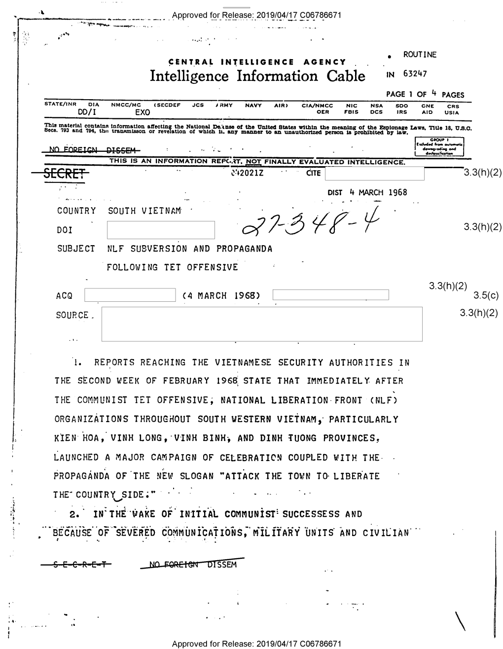 NLF Subversion and Propaganda Following Tet Offensive