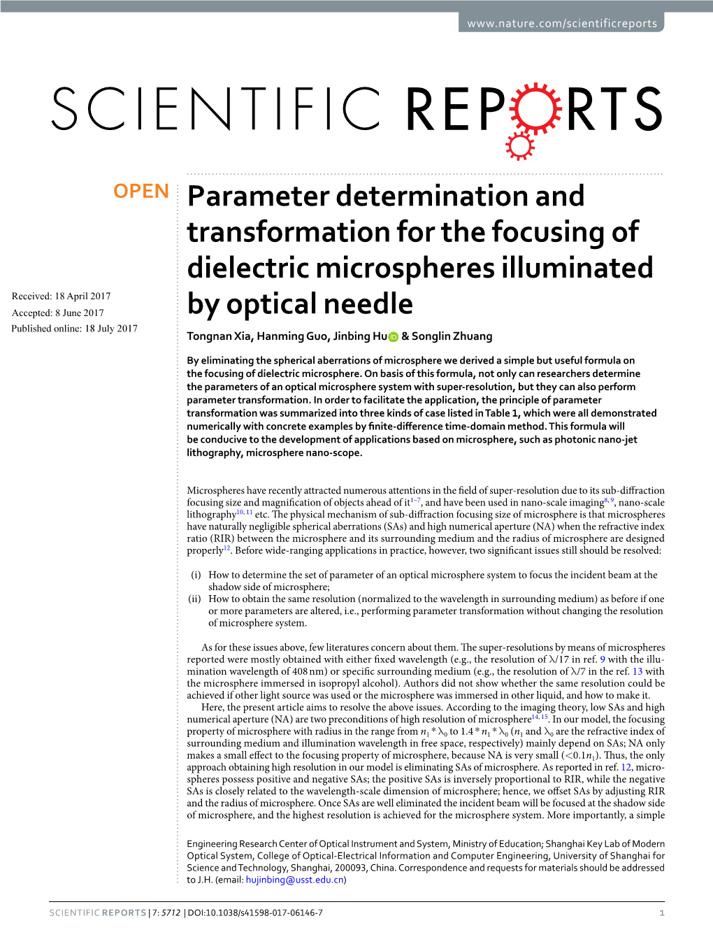 Parameter Determination and Transformation for the Focusing Of