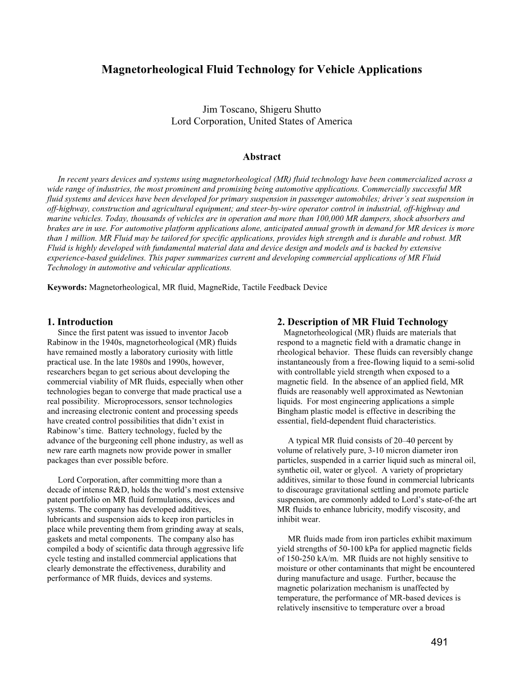 Magnetorheological Fluid Technology for Vehicle Applications