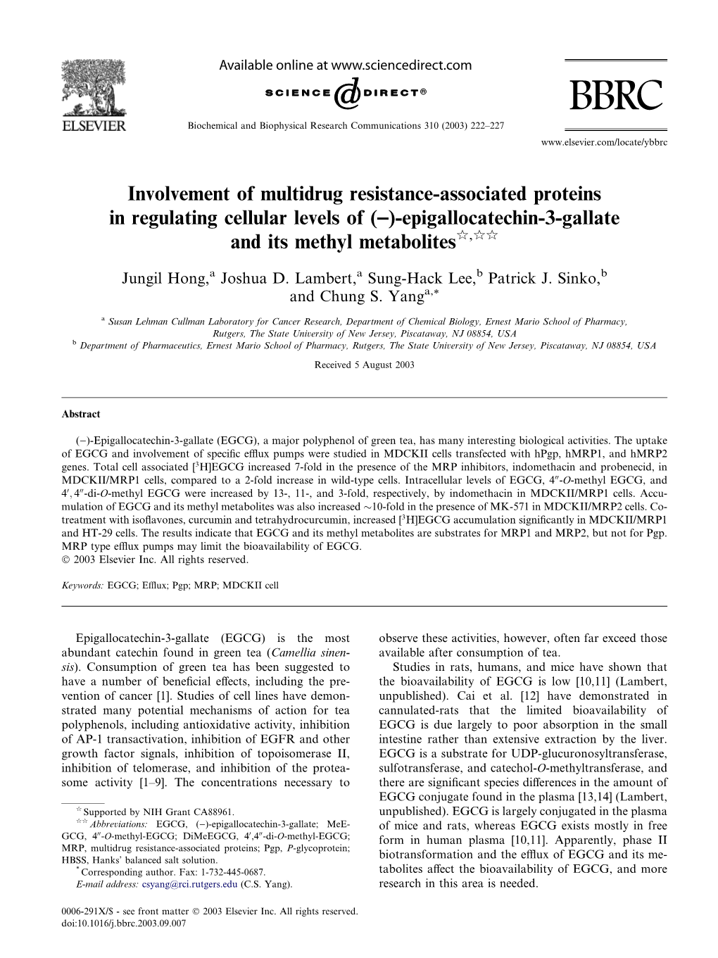 Epigallocatechin-3-Gallate and Its Methyl Metabolitesq,Qq