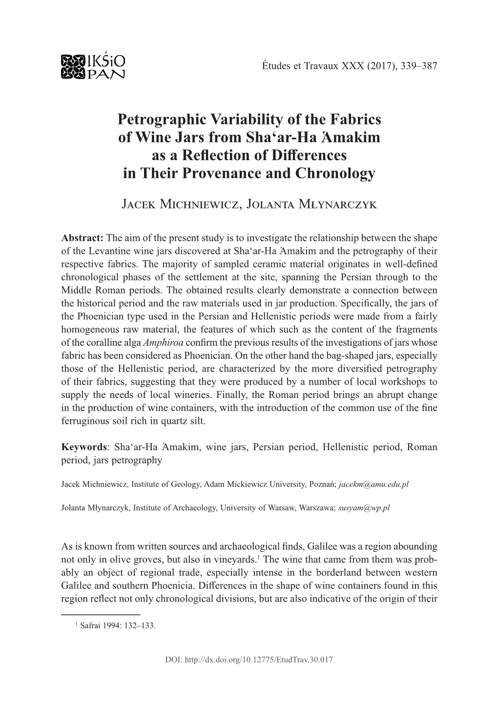 Petrographic Variability of the Fabrics of Wine Jars from Sha'ar-Ha