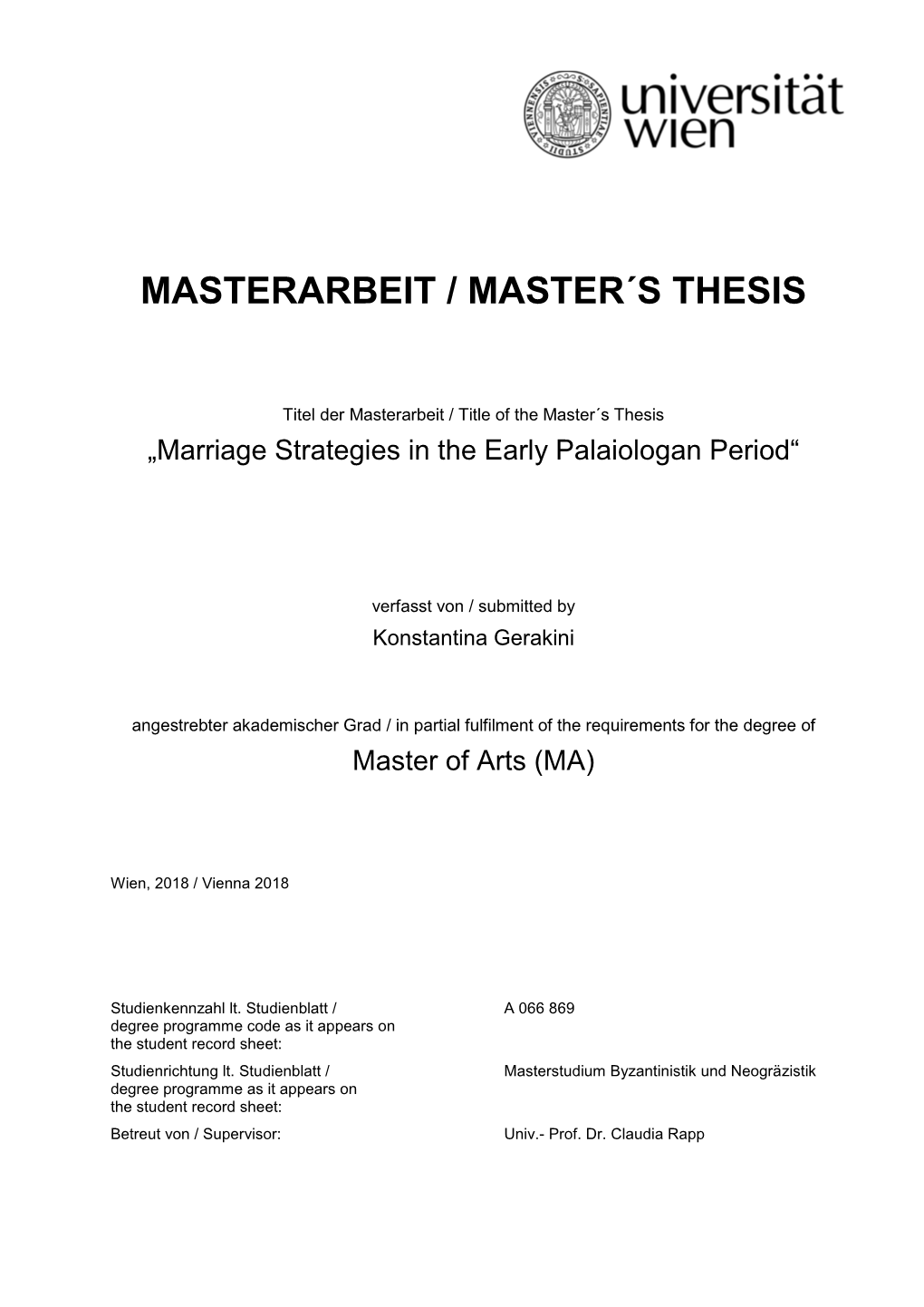 Masterarbeit / Master´S Thesis