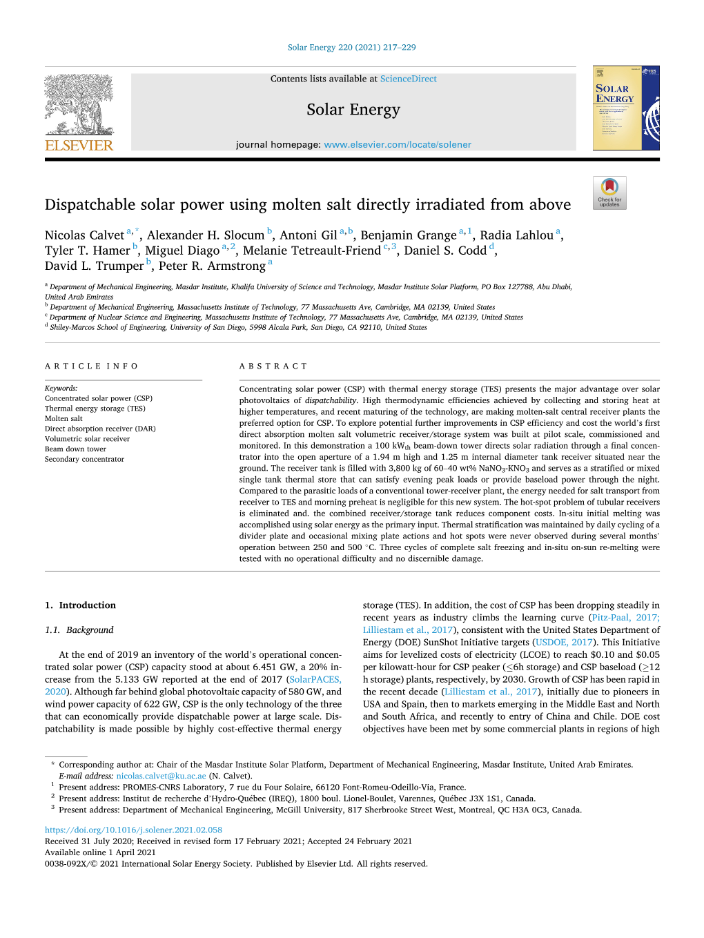 Dispatchable Solar Power Using Molten Salt Directly Irradiated from Above