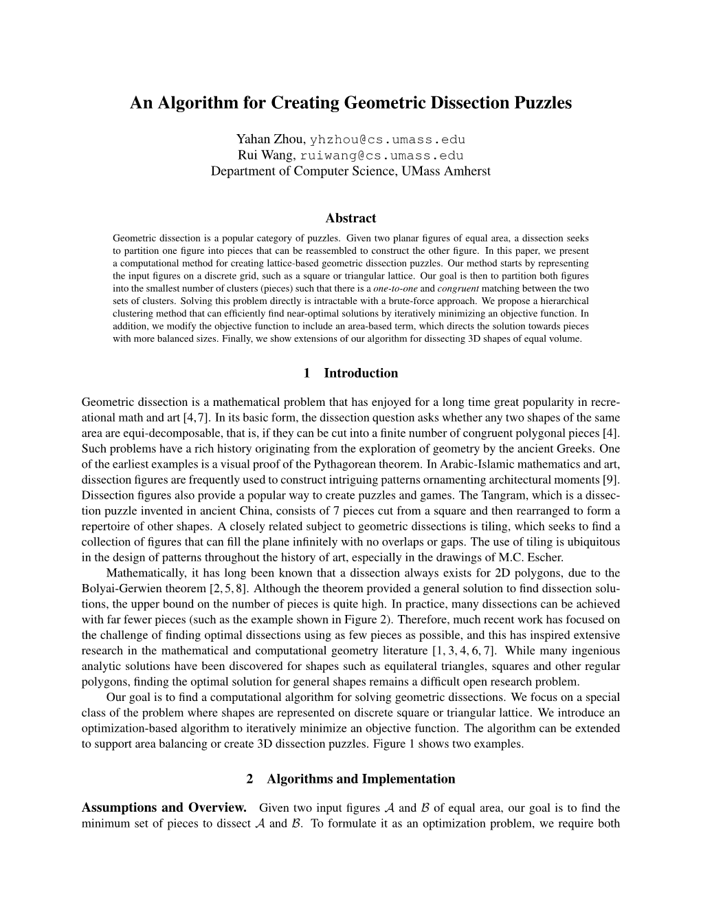 An Algorithm for Creating Geometric Dissection Puzzles