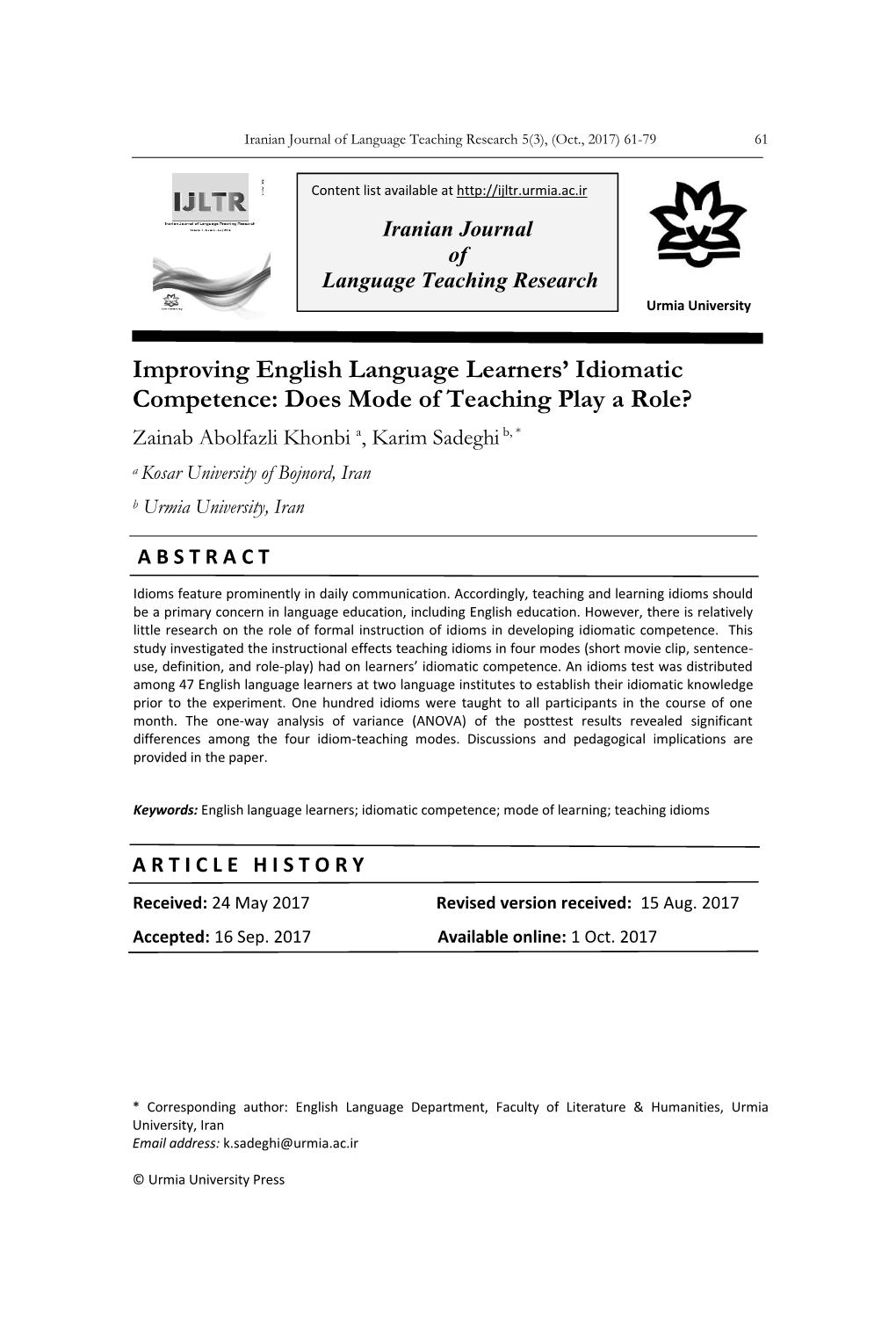 Improving English Language Learners' Idiomatic Competence