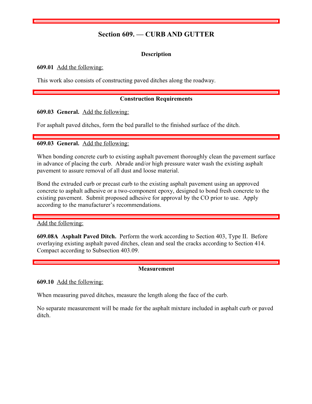 Section 609. CURB and GUTTER