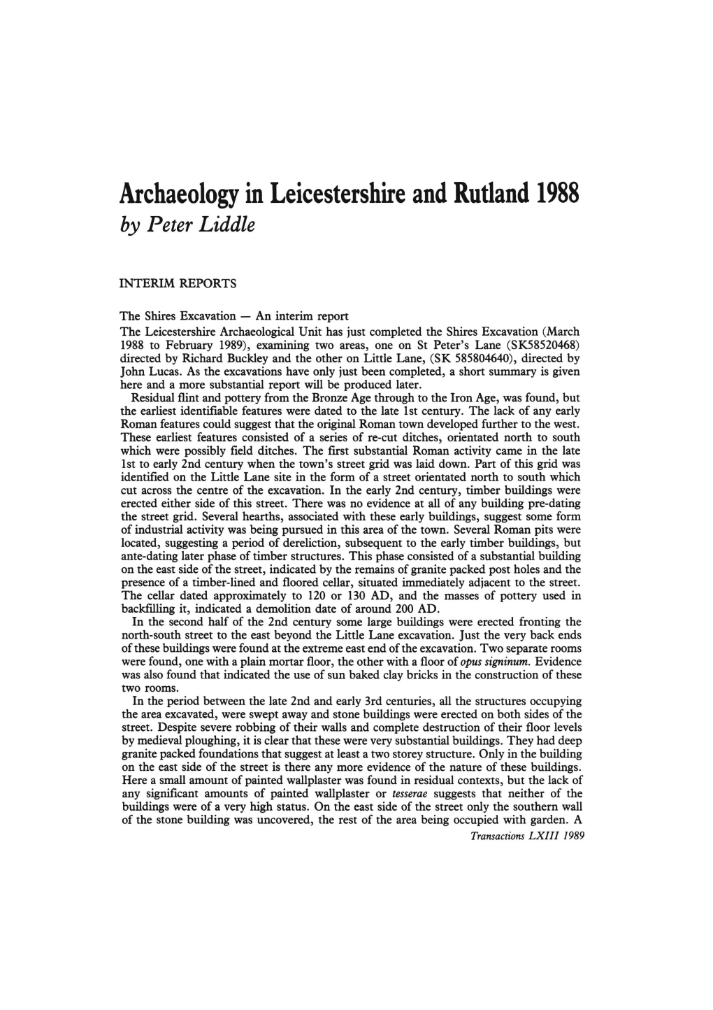 Archaeology in Leicestershire and Rutland 1988 by Peter Liddle