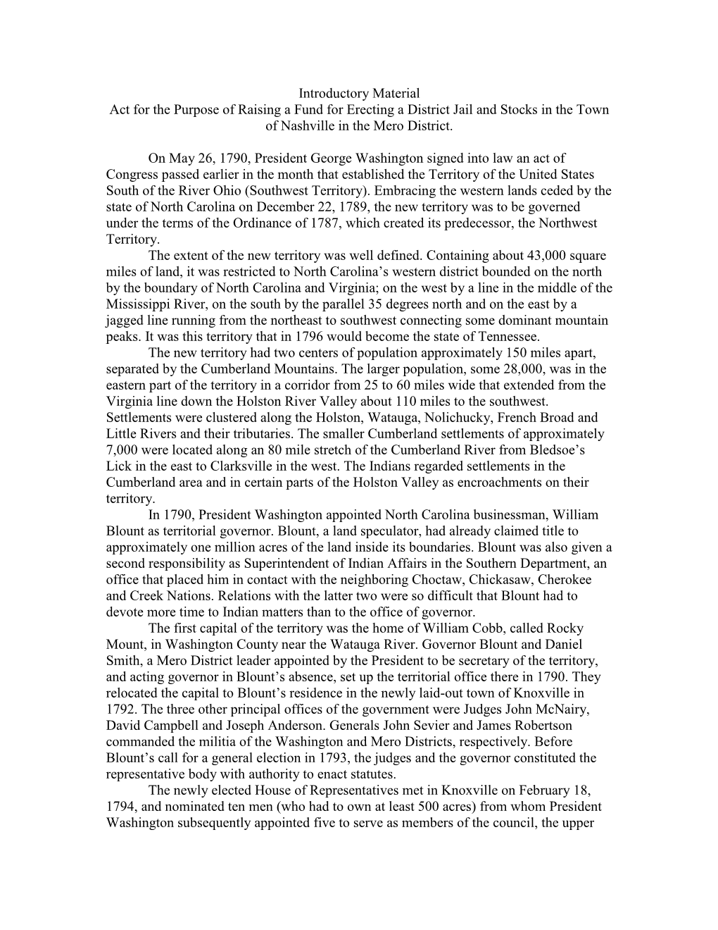 Act for the Purpose of Raising a Fund for Erecting a District Jail and Stocks in the Town of Nashville in the Mero District