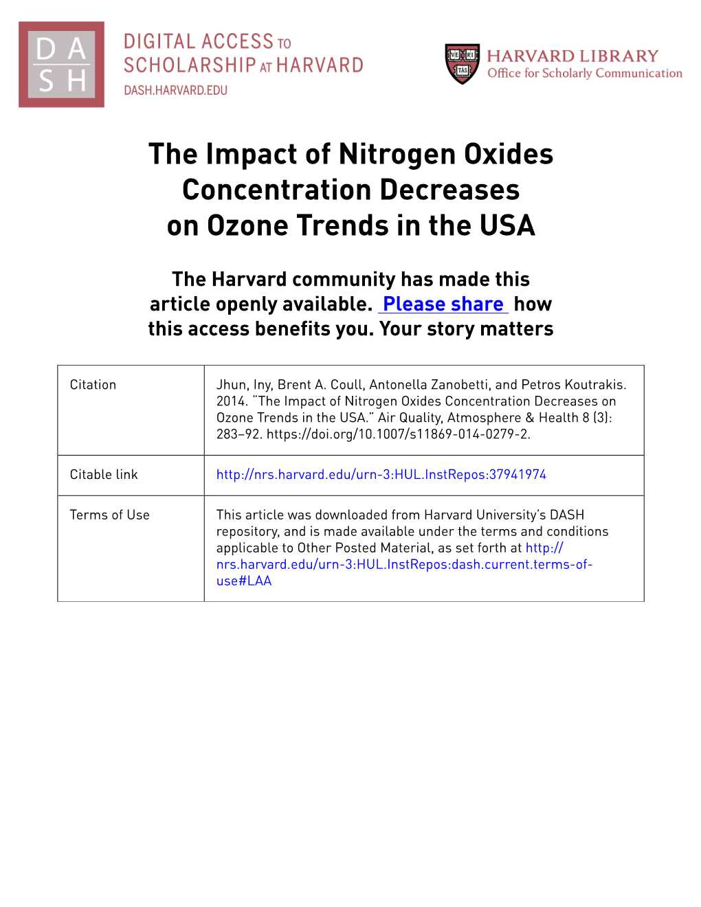 The Impact of Nitrogen Oxides Concentration Decreases on Ozone Trends in the USA