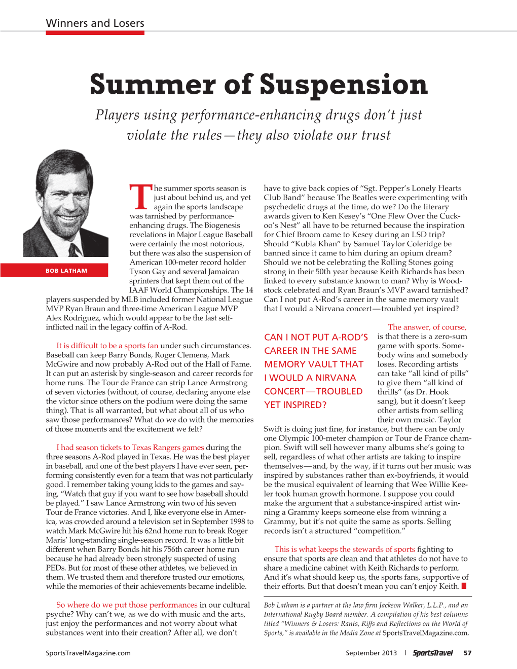 Summer of Suspension Players Using Performance-Enhancing Drugs Don’T Just Violate the Rules—They Also Violate Our Trust