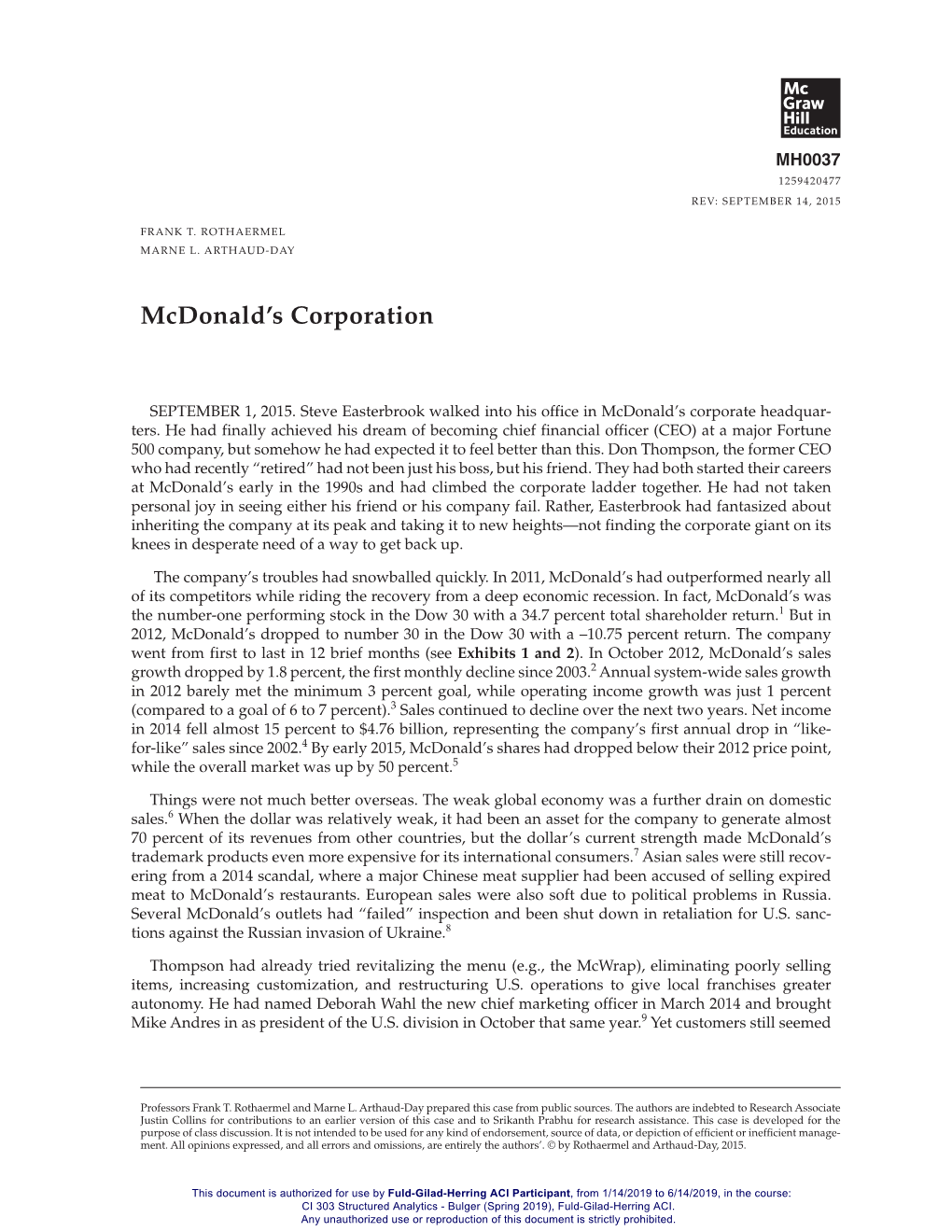 Mcdonald's Corporation