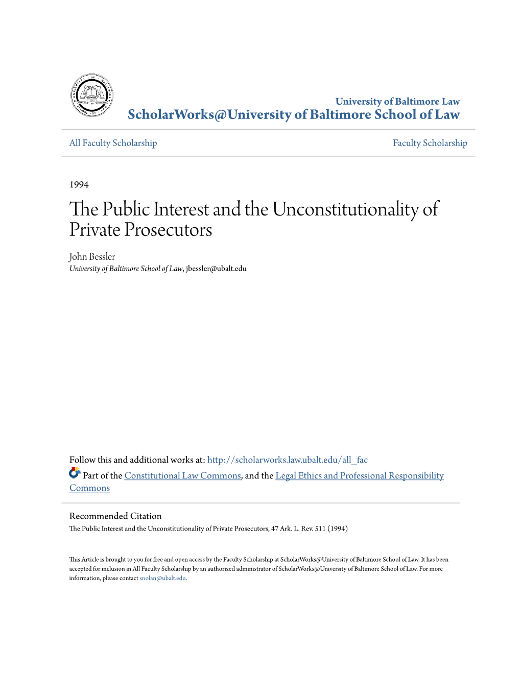 The Public Interest and the Unconstitutionality of Private Prosecutors John D