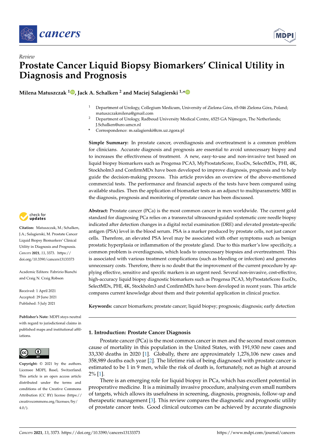 Prostate Cancer Liquid Biopsy Biomarkers' Clinical Utility In