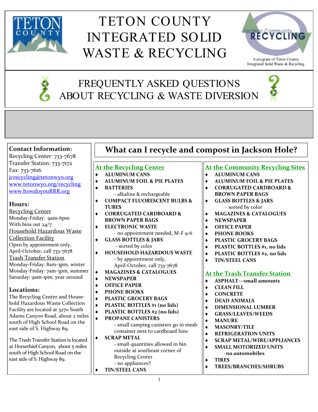 Teton County Integrated Solid Waste & Recycling