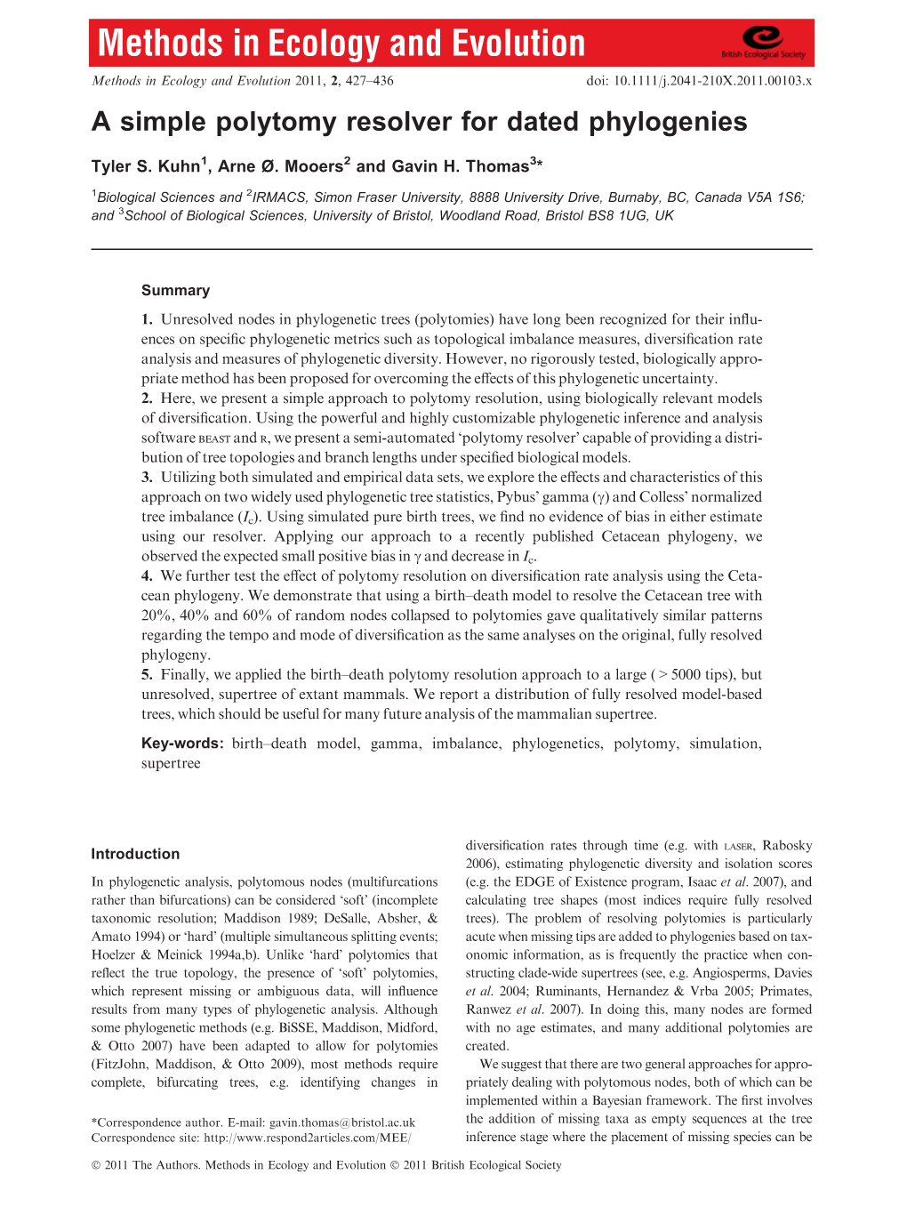 A Simple Polytomy Resolver for Dated Phylogenies