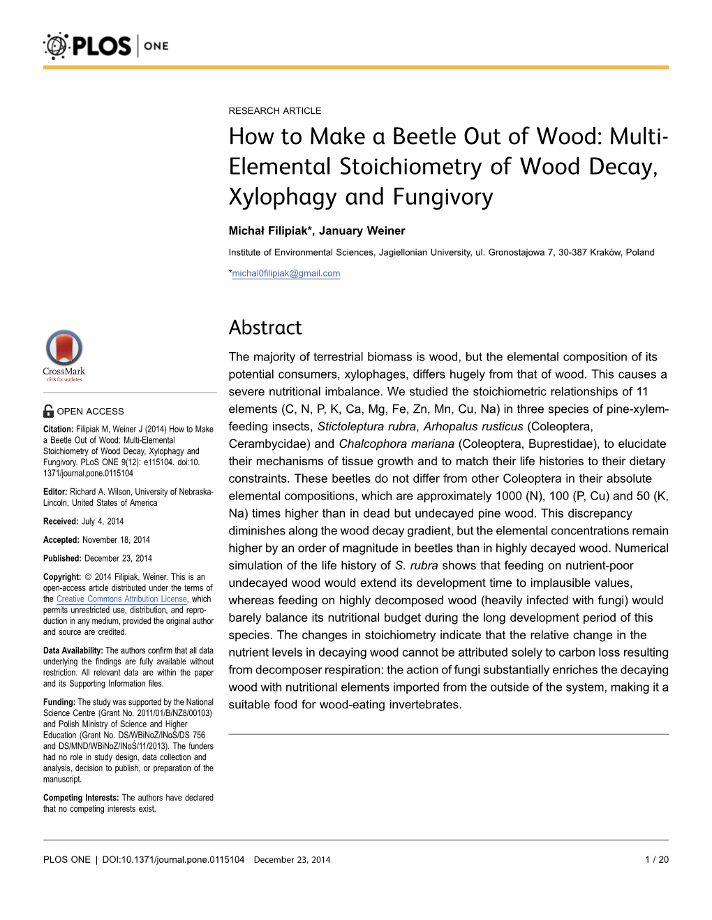 How to Make a Beetle out of Wood: Multi-Elemental Stoichiometry Of