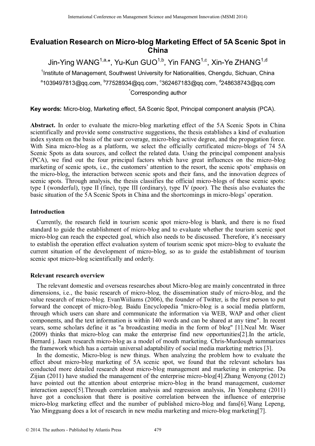 Evaluation on Effect of Micro-Blog of 5A Scenic Spot in China