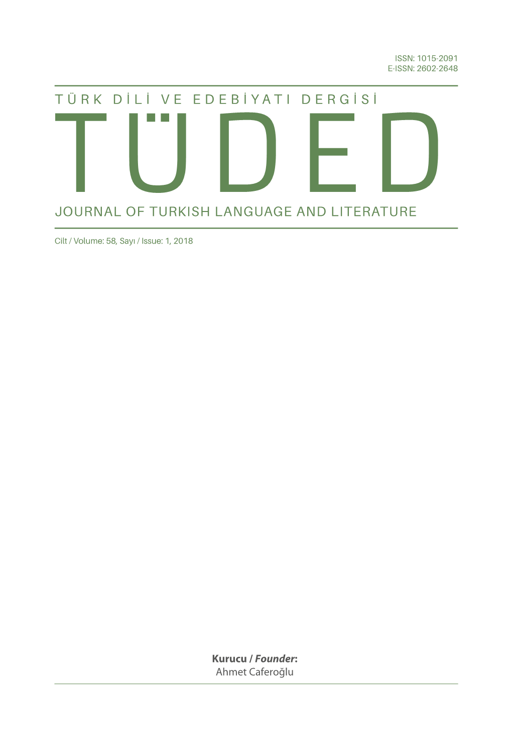 Tudedjournal of Turkish Language and Literature