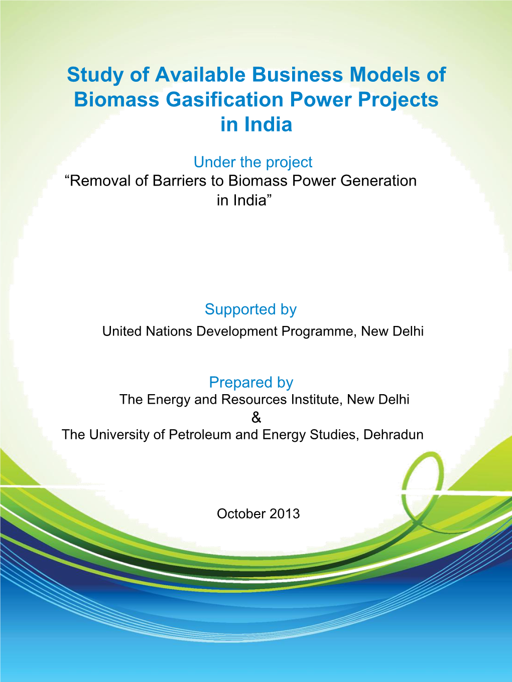 Study of Available Business Models of Biomass Gasification Power Projects in India