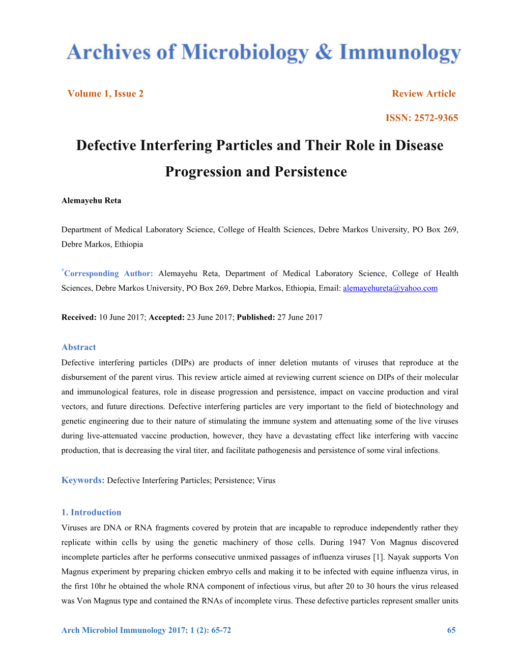 Defective Interfering Particles and Their Role in Disease Progression and Persistence