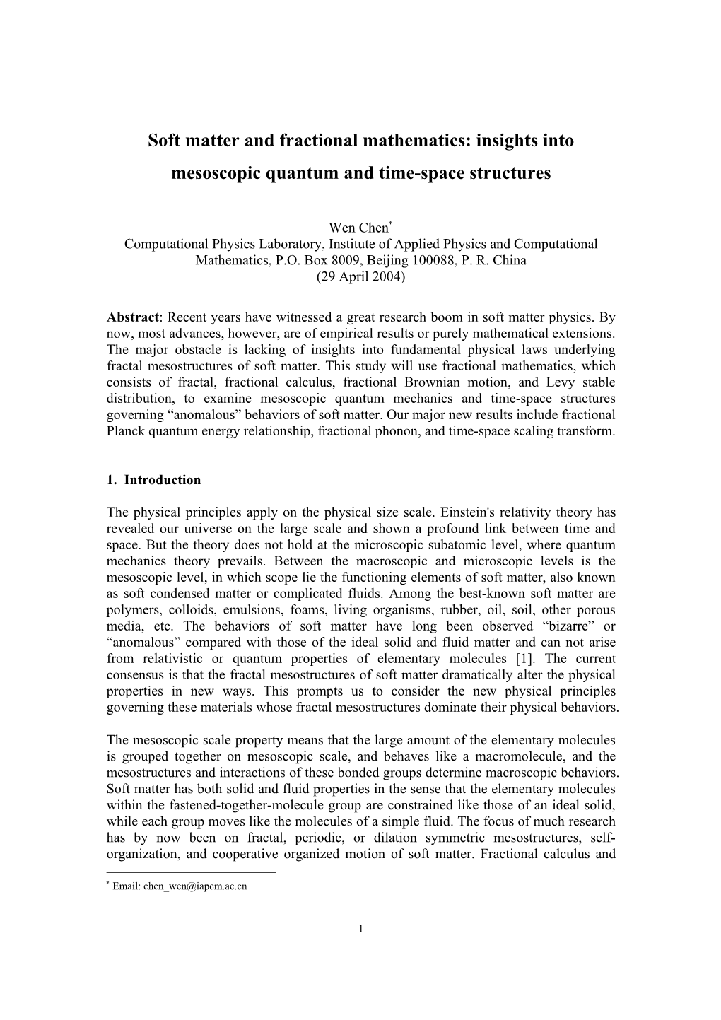 Soft Matter and Fractional Mathematics: Insights Into Mesoscopic Quantum and Time-Space Structures