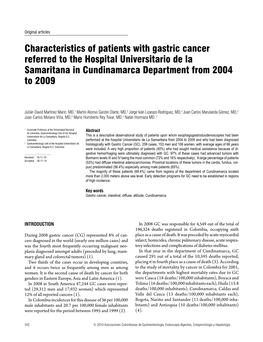 Characteristics of Patients with Gastric Cancer Referred to the Hospital Universitario De La Samaritana in Cundinamarca Department from 2004 to 2009