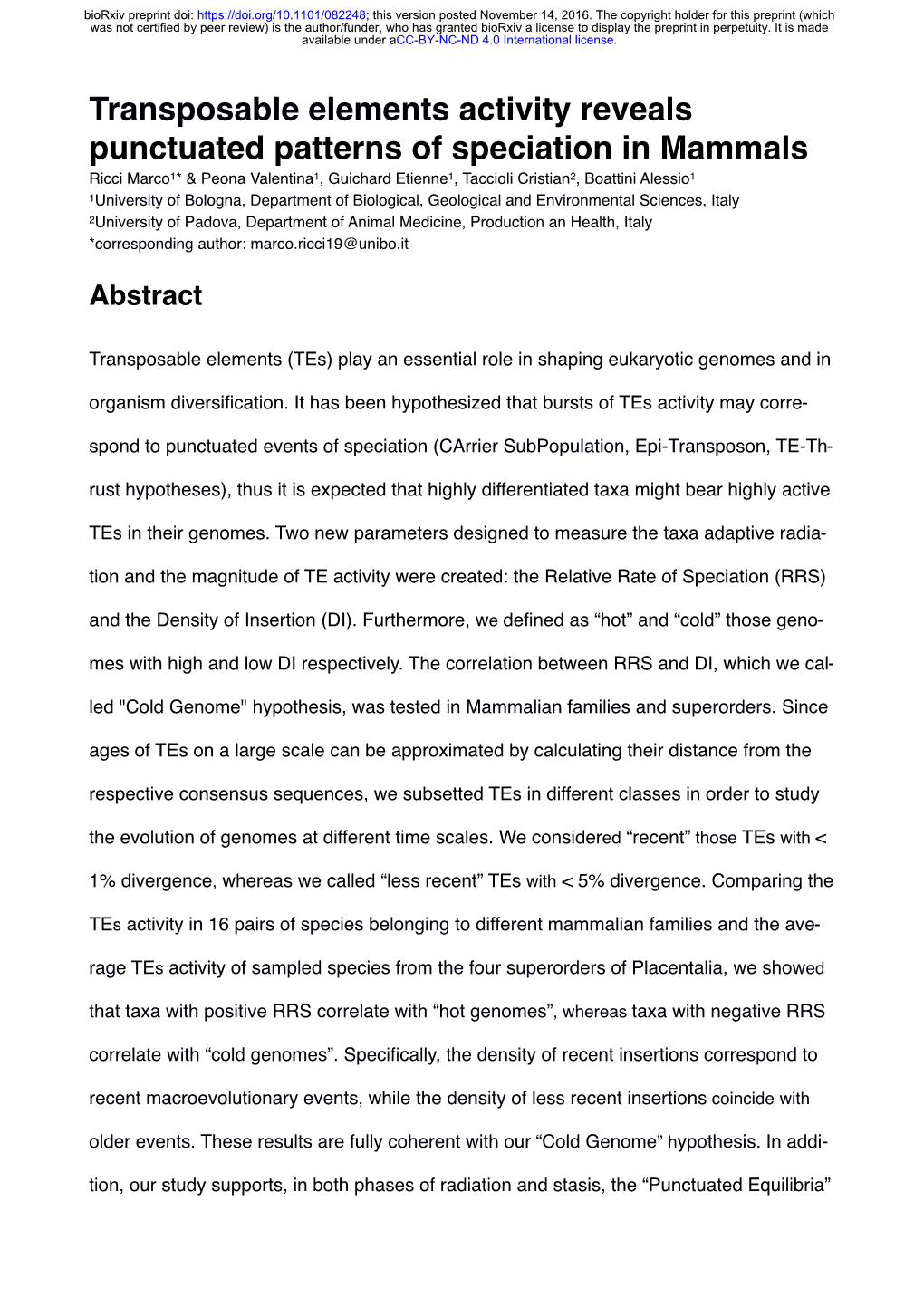 Transposable Elements Activity Reveals Punctuated