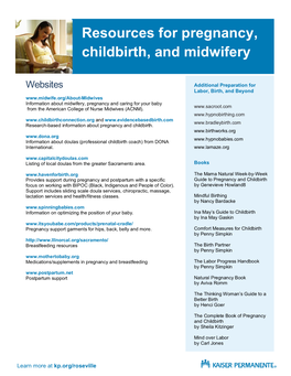 Resources About Childbirth, Pregnancy and Midwifery