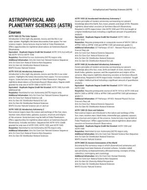 Astrophysical and Planetary Sciences (ASTR) 1