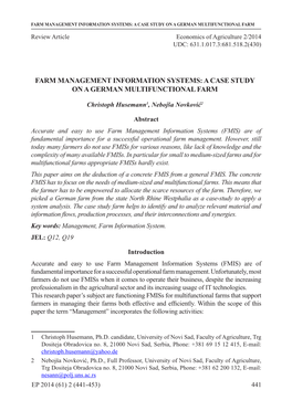 Farm Management Information Systems: a Case Study on a German Multifunctional Farm