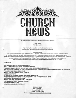 An Independent Publication of Orthodox Church Opinion April