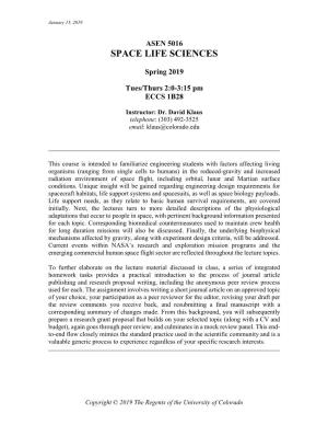 Asen 5016 Space Life Sciences